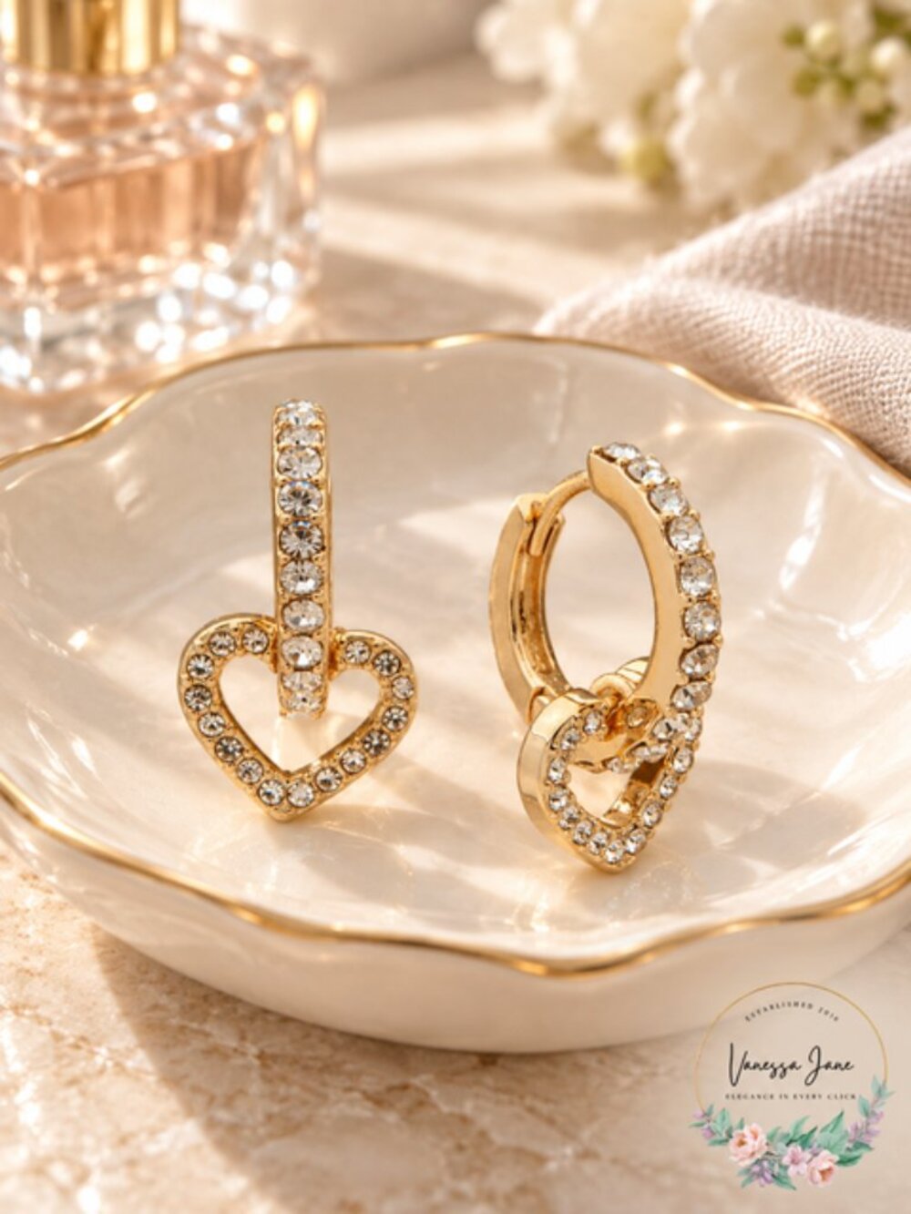 Anne Klein Gold-Tone Heart Link Hoop Earrings - Crystal